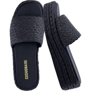 Women's Black Kudos Platform Open Toe Slip On Flat Sandals Casual Slides Shoes